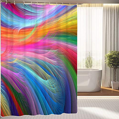 JOOCAR Badezimmer Dekorativer abstrakter bunter fraktaler Regenbogen-Ozean, wasserdichter Polyester-Stoff Duschvorhang mit 12 Haken, Größe: 183 x 183 cm von JOOCAR