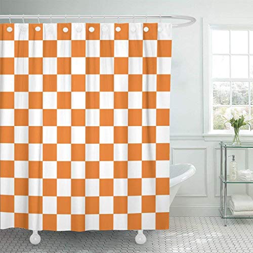 JOOCAR Design Duschvorhang, rot kariert orange weiß Schachbrettmuster Schach Abstrakt Wasserdicht Stoff Badezimmer Dekor Set mit Haken von JOOCAR