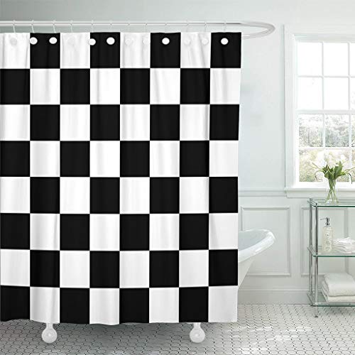 JOOCAR Design Duschvorhang, Schachbrett Schachbrett Schachbrett in Schwarz und Weiß kariert, wasserdichter Stoff Stoff Badezimmer Dekor Set mit Haken von JOOCAR