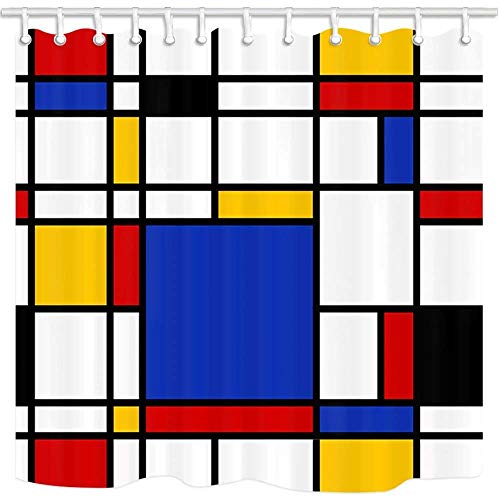 JOOCAR Design-Duschvorhang, geometrisches Dekor, Mondrian-Stil, buntes Karomuster, wasserdichter Stoff, Badezimmer-Dekor-Set mit Haken von JOOCAR