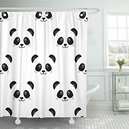 JOOCAR Design Duschvorhang, süßes Panda-Gesicht, Baby Cartoon-Bär, wasserdichter Stoffstoff, Badezimmer-Dekor-Set mit Haken von JOOCAR