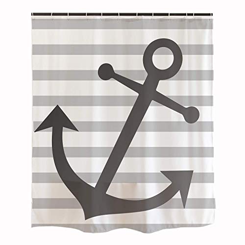 JOOCAR Design Duschvorhang nautisch grau Anker weiß Streifen Ocean Thema wasserdicht Stoff Badezimmer Dekor Set mit Haken von JOOCAR