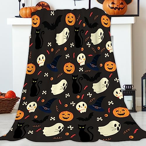 JOOCAR Flanell-Überwurfdecke, 100 x 125 cm, Halloween-Kürbis-Geist, schwarze Fledermaus, gruseliger Hexenhut, Katzen, gemütlicher und weicher Plüsch, warme Decken für Bett, Couch, Wohnzimmer, Sofa, JOOCAR Flanell-Überwurfdecke, 100 x 125 cm, Halloween-Kürbis-Geist, schwarze Fledermaus, gruseliger Hexenhut, Katzen, gemütlicher und weicher Plüsch, warme Decken für Bett, Couch, Wohnzimmer, Sofa, von JOOCAR