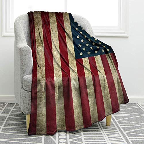 JOOCAR Flanell-Überwurfdecke, amerikanische Flagge, Vintage-Stil, USA-Flagge, gemütlich und weich, warm, für Bett, Couch, Wohnzimmer, Sofa, Stuhl von JOOCAR