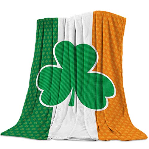 JOOCAR Flanelldecke St. Patrick's Day Irische Flagge und grünes Kleeblatt, gemütliche und weiche Plüsch-warme Decken für Bett, Couch, Wohnzimmer, Sofa, Stuhl von JOOCAR