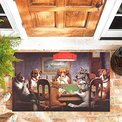 JOOCAR Fußmatte Hunde Familie Spielen Poker am Tisch Türmatten für Innen, 40x60cm, rutschfester Eingangsteppich maschinenwaschbar weiche Fußmatten für Küche Bad Schlafzimmer von JOOCAR