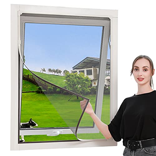 JOOFAN DIY Insektenschutz Magnetfenster, Max 128 x 147 CM, Magnet Rahmen für Fliegengitter Fenster Mückengitter, waschbares, Schwarz Netz, kein Stanzen erforderlich von JOOFAN