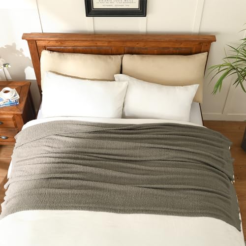 Strick-Überwurfdecke, superweich, warme Decke für Couch, leichte, flauschige Decke für Bett, Sofa, 127 x 152 cm (Taupe) von JOOJA