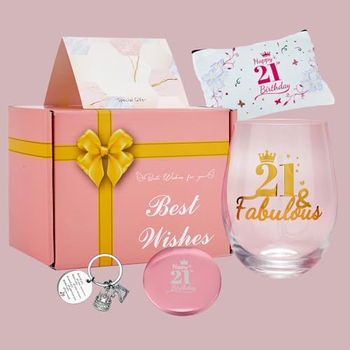 21 Geburtstag Geschenk Mädchen, Junge, Originelle Geschenke Personalisiert zum 21 Geburtstag Frauen, Weingläser Ohne Stiel mit Gravur set für Rotweinglas, weißweingläser (19oz) von JOONYOEE