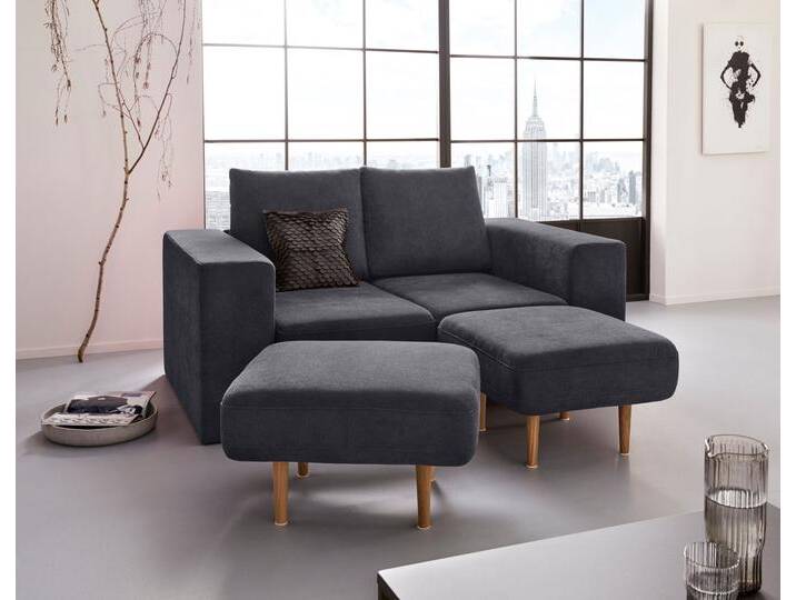 2-Sitzer Looksv , blau (dunkelblau), B:172cm H:96cm T:107cm, LOOKS BY WOLFGANG JOOP, Sofas, Verwandlungssofa: aus Sofa wird Sofa mit 2 Hockern von JOOP!