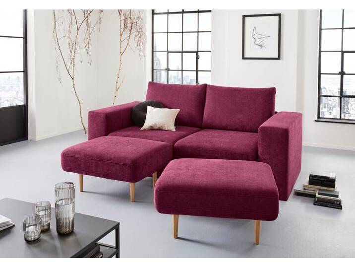 3-Sitzer Looksv , lila (beere), B:212cm H:96cm T:107cm, LOOKS BY WOLFGANG JOOP, Sofas, Verwandlungssofa: aus Sofa wird Sofa mit 2 Hockern von JOOP!