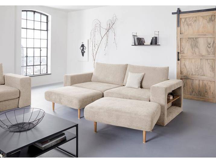 4-Sitzer Looksvb , beige, B:252cm H:96cm T:107cm, LOOKS BY WOLFGANG JOOP, Sofas, Verwandlungssofa: aus Sofa wird Sofa mit 2 Hockern, mit Regalfunktion von JOOP!