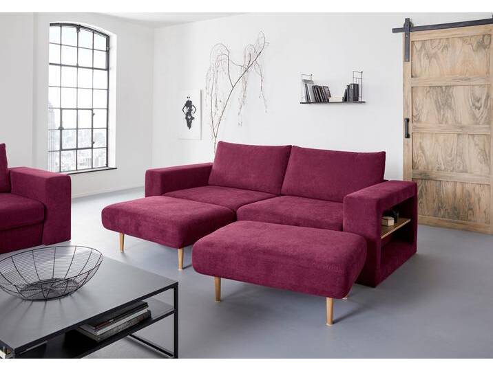 4-Sitzer Looksvb , lila (beere), B:252cm H:96cm T:107cm, LOOKS BY WOLFGANG JOOP, Sofas, Verwandlungssofa: aus Sofa wird Sofa mit 2 Hockern, mit Regalfunktion von JOOP!