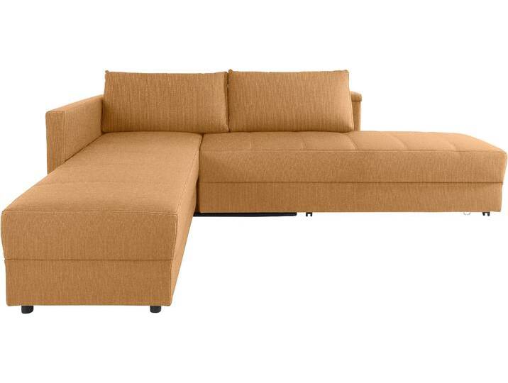 Ecksofa LooksIII L-Form , gelb (senf), B:287cm T:229cm, Struktur (100% Polyester), Feinstruktur (100% Polyester), LOOKS BY WOLFGANG JOOP, Sofas, durch Drehfunktion zum Bett wandelbar, inklusive Staufach von JOOP!