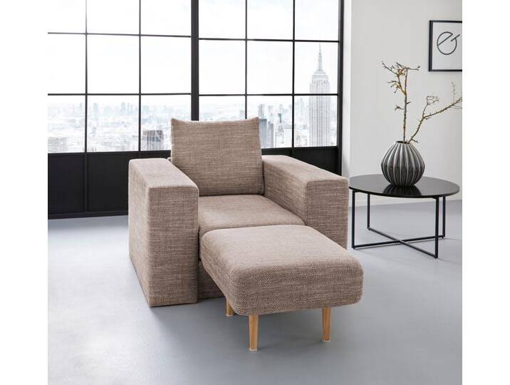 Sessel Looksv , beige (beige, braun), B:112cm H:96cm T:107cm, LOOKS BY WOLFGANG JOOP, Sessel, Verwandlungssessel: aus Sessel wird Sessel mit Hocker von JOOP!