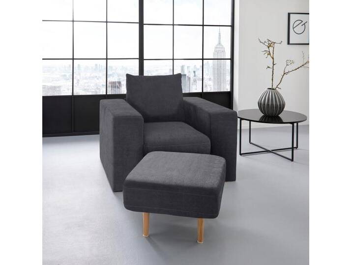 Sessel Looksv , blau (dunkelblau), B:112cm H:96cm T:107cm, LOOKS BY WOLFGANG JOOP, Sessel, Verwandlungssessel: aus Sessel wird Sessel mit Hocker von JOOP!