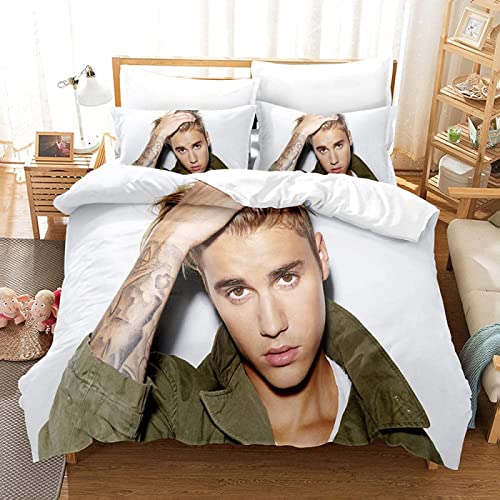 JOOTEN Bettwäsche Set 135x200cm Justin Bieber mädchen Junge Bettbezug Set Microfaser allergie bettwäsche Set Anti milben Bett Set mit Reißverschluss und 2 Kissenbezug 80x80cm,3 Teilig von JOOTEN