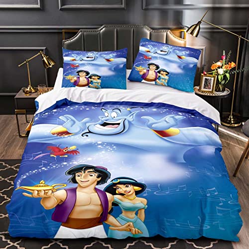 JOOTEN Bettwäsche Set 135x200cm Disneys Aladdin-Lampe Kinder Mädchen Jugendliche Schlafzimmer Bettbezug Set Mikrofaser Bettbezug mit Reißverschluss und 2 Kissenbezug 80x80cm,3 Teilig von JOOTEN