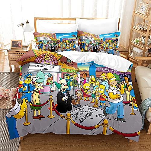 JOOTEN Bettwäsche Set 155x220cm Bettwäsche Set Simpson-Familie Kinder mädchen Junge Anti milben 3D Druck Bettbezug Set Microfaser,mit Reißverschluss und 2 Kissenbezug 80x80cm 3 Teilig von JOOTEN