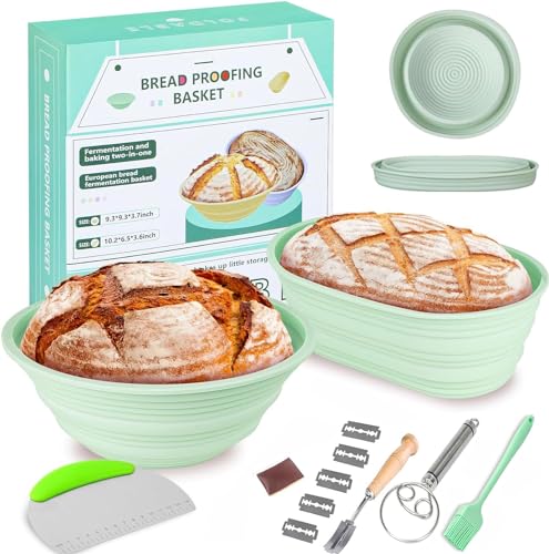 Silikonbanneton Brotkörbe, 9 -Zoll -runde und 10 -Zoll -ovale faltbare Sauerteig -Backkorb, komplettes Set für Brotherstellung mit wesentlichen Werkzeugen, einfach zu reinigen und zu lagern Silikonbanneton Brotkörbe, 9 -Zoll -runde und 10 -Zoll -ovale faltbare Sauerteig -Backkorb, komplettes Set für Brotherstellung mit wesentlichen Werkzeugen, einfach zu reinigen und zu lagern von JOOVCC