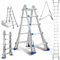 Jopassy - Teleskopleiter Alu Leichtgewicht 4x4 Ebene Silber +multifunktion Multifunktionsleiter Mehrzweckleiter Ausziehbare Leiter 15 Stufe von JOPASSY