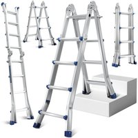 SWANEW Teleskopleiter Alu Leichtgewicht 4x4 Ebene Silber multifunktion Multifunktionsleiter Mehrzweckleiter Ausziehbare aus Hochwertigem Aluminium von JOPASSY