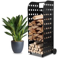 Swanew Kaminholzwagen Kaminholzregal 112x42x35cm 60kg Metall xl Kaminholzkorb mit Rollen Schwarz von JOPASSY