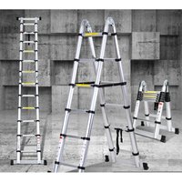 Swanew Teleskopleiter Silber Aluminium Klappbar Multifunktionsleiter Anlegeleiter 1.9M+1.9M Mehrzweckleiter Fingerklemmschutz Auszeihleiter Klappbar von JOPASSY