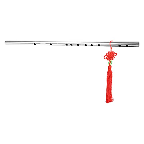 JOPESA Metallflöte Edelstahl 8 Loch traditionelles chinesisches Musikinstrument Vintage Flöte Dizi mit chinesischem Knoten/122 (Color : Silver) von JOPESA