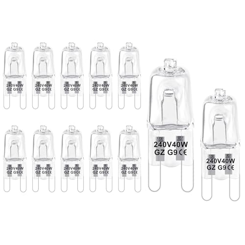 JOPHEK G9 Leuchtmittel, 12 x Halogen 220V 40W Stiftsockellampe, Dimmbar für Hohe Temperaturen, Geeignet für Öfen, Mikrowellen und Dunstabzugshauben von JOPHEK