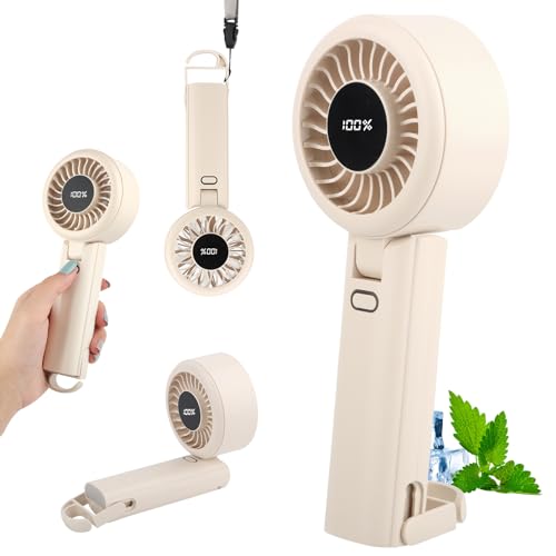 JOPHEK Handventilator, Mini Ventilator Handventilator mit LED-Display, Kleiner Ventilator Handventilator Akku Aufladbar für Büro, Outdoor von JOPHEK