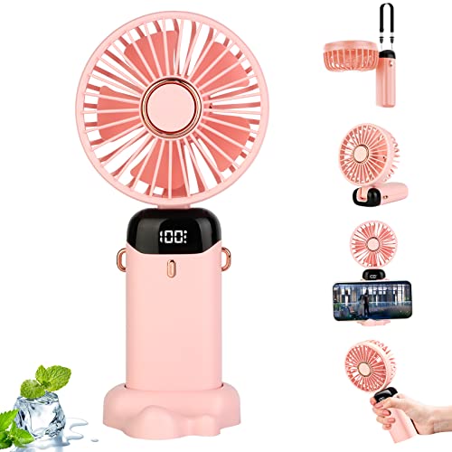 JOPHEK Handventilator, Mini Ventilator USB Ventilator Handventilator Akku 5000 mAh Ventilator Klein, mit Umhängeband (Rosa) von JOPHEK