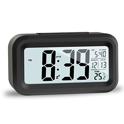 JOPHEK LCD Digitaler Wecker, Reisewecker mit Temperatur Schlummerfunktion, Lichtsteuerung Intelligenter Wecker für Schlafzimmer Home Office von JOPHEK