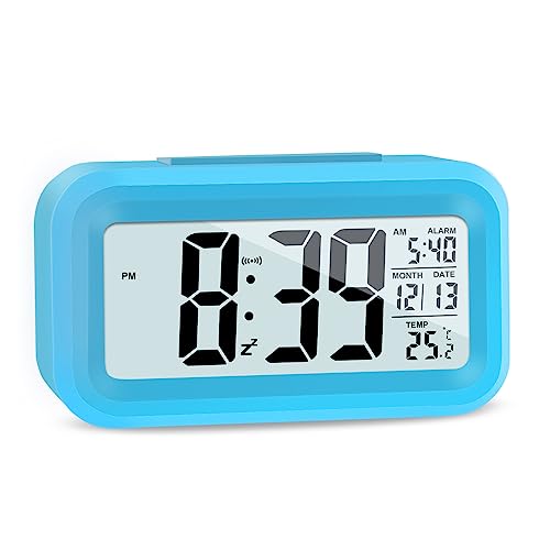 JOPHEK LCD Digitaler Wecker, Reisewecker mit Temperatur Schlummerfunktion, Lichtsteuerung Intelligenter Wecker für Schlafzimmer Home Office von JOPHEK