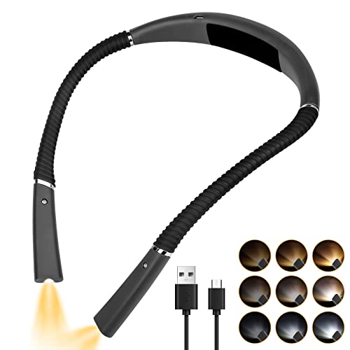 JOPHEK Leselampe, Hals Leselampe Buch - Wiederaufladbar LED Buchlampe zum Lesen im Bett - Biegbare Arme Halsrundes Ergonomisches Design, 3 Farben & 3 Helligkeitsstufen (Grau) von JOPHEK