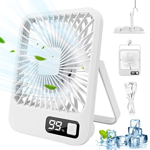 JOPHEK Ventilator, 3000mAh Quiet Table Fan 5 Speed USB Desk Fan Mini Ventilator Einstellbarer Winkel, Ventilator Klein Tischventilator for Office, Bedroom, Camping (Weiß) von JOPHEK