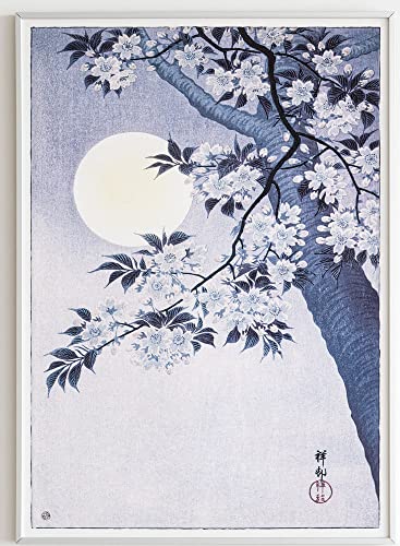 JOPRICO Blühender Kirschbaum bei Mondenschein (ca. 1932) von Ohara Koson - Japan Poster - Asia Dekoration - Vintage Japan Kunstdruck Größe 30x40 cm | 12x16 inch von JOPRICO