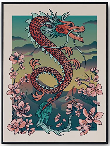 JOPRICO Chinese Dragon - Japan Poster - Asia Dekoration - Vintage Japan Kunstdruck Größe 30x40 cm | 12x16 inch von JOPRICO