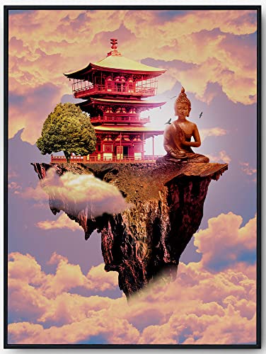 JOPRICO Flying Temple and Buddha - Japan Poster - Asia Dekoration - Vintage Japan Kunstdruck Größe 21x30cm (A4) von JOPRICO