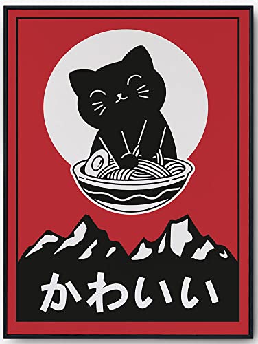 JOPRICO Kawaii Poster - Katze und Ramen Bild - Japan Kunstdruck - Ramen Poster - Poster für das Wohnzimmer oder Kinderzimmer - Retro Kunstdruck Größe 30x40 cm | 12x16 inch von JOPRICO
