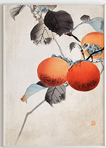 JOPRICO Nuthatcher ATOP Persimmons 1910 by Ohara Koson - Japan Poster - Asia Dekoration - Vintage Japan Kunstdruck Größe 21x30cm (A4) von JOPRICO