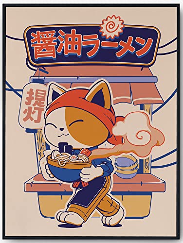 JOPRICO Ramen Poster - Katze isst Ramen - Küchendekoration - Küchen Poster - Kinderzimmer Kunstdruck - Japan Poster - Asia Dekoration - Vintage Japan Kunstdruck Größe 40x50 cm | 16x20 inch von JOPRICO