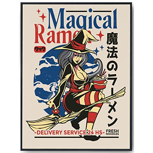JOPRICO Ramen Poster - vintage Japan Kunstdruck - Dekoration für Küche - japanische Wand Deko - magischer Ramen Lieferservice Hexe von JOPRICO