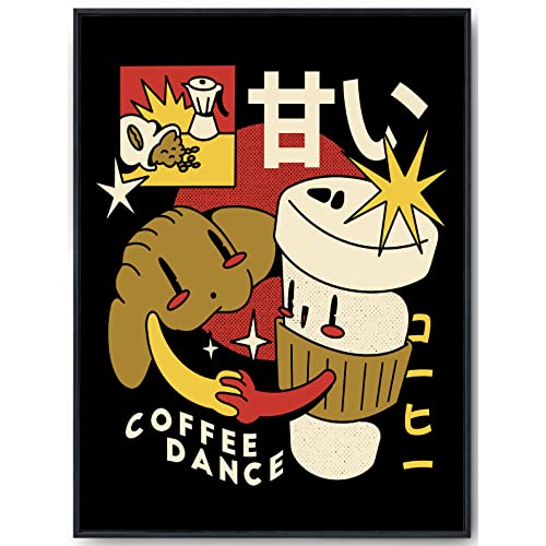 JOPRICO Retro Japan Essen Poster - Croissant und Kaffee - Küchenposter - Japan Kunstdruck vintage von JOPRICO