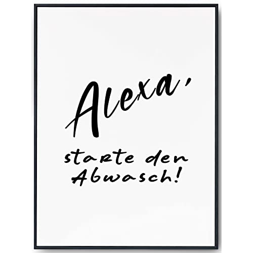 JOPRICO Spruch Poster, 40x60 cm, Wanddeko Wohnzimmer, Esszimmer, Küche, schwarz-weiß Bild Typografie ohne Rahmen, Wanbilder Wohnzimmer, Alexa starte den Abwasch von JOPRICO