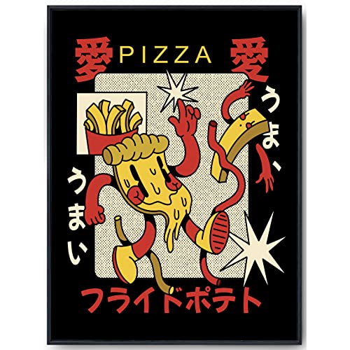 JOPRICO Vintage Japan Pizza Poster - Poster Küche - Japan Deko Wand - Vintage Kunstdruck von JOPRICO