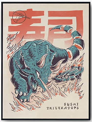 JOPRICO Vintage Japan Poster - Sushi Dinosaurier - Sushi Poster - 50x70cm von JOPRICO