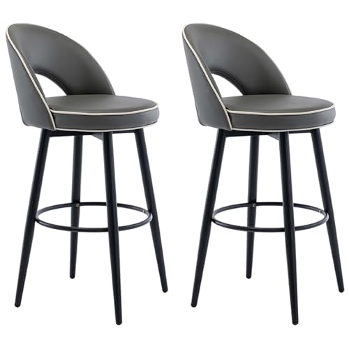 Barhocker aus Napa-PU-Leder, 2er-Set, 360° drehbare Barhocker mit Rückenlehne, gepolsterte Küchenstühle mit Stahlbeinen und Fußstütze, for Küchentheke, Restaurant, Lounge, Pub(Deep gray,72cm) von JOPUYRNMA