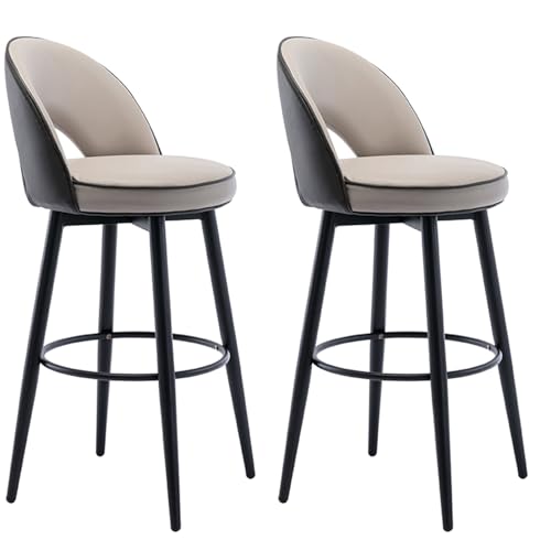 Barhocker aus Napa-PU-Leder, 2er-Set, 360° drehbare Barhocker mit Rückenlehne, gepolsterte Küchenstühle mit Stahlbeinen und Fußstütze, for Küchentheke, Restaurant, Lounge, Pub(Gray khaki,72cm) von JOPUYRNMA