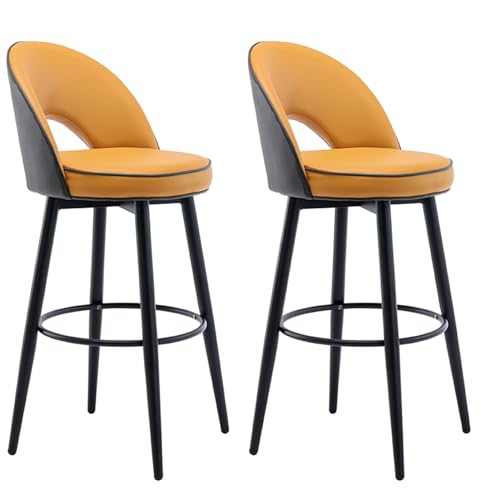 Barhocker aus Napa-PU-Leder, 2er-Set, 360° drehbare Barhocker mit Rückenlehne, gepolsterte Küchenstühle mit Stahlbeinen und Fußstütze, for Küchentheke, Restaurant, Lounge, Pub(Gray orange,80cm) von JOPUYRNMA